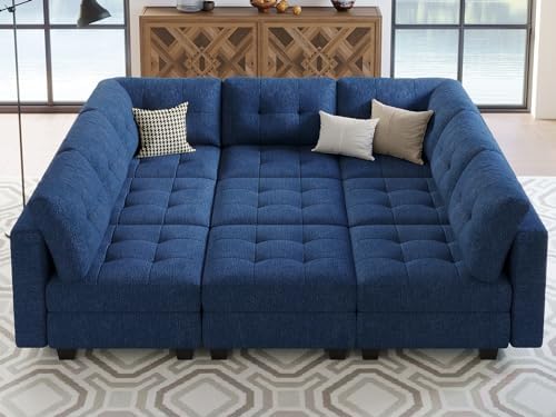 Belffin Modular Sectional Sleeper Sofa with Storage Oversized 9 Seat Modular Sofa Bed for Living Room Blue - Image 4