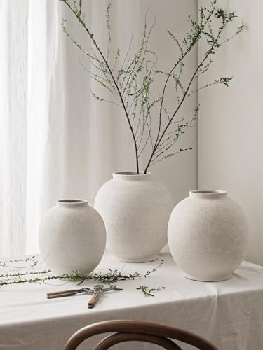 Large White Ceramic Vase - 9.8 Inch Rustic Farmhouse Flower Vase for Home Decor, Minimalist Tall Vases for Living Room, Table, Bathroom, Holiday & Weddings (Sandstone White) - Image 5