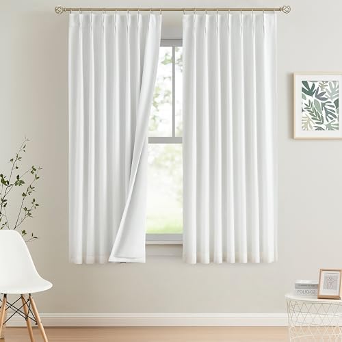 Vision Home White Pinch Pleated Full Blackout Curtains Thermal Insulated Window Curtains 72 inch for Living Room Bedroom Room Darkening Pinch Pleat Drapes with Hooks Back Tab 2 Panel 40" Wx72 L by VisionHome