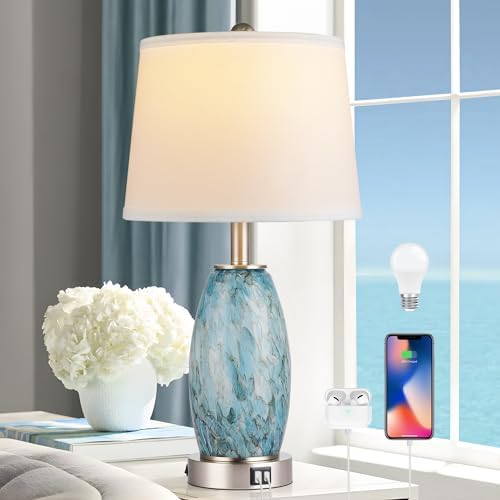 Lovlast 23.5" Coastal Modern Glass Table Lamp for Living Room Bedroom by Lovlast