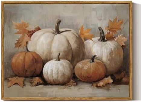 InSimSea Framed Canvas Wall Art Vintage Decor, Fall Pumpkin Wall Decor for Living Room Bedroom Bathroom, Rustic Autumn Still Life Paintings Prints, Halloween Desk Decorations, 12x16inch by InSimSeaArt