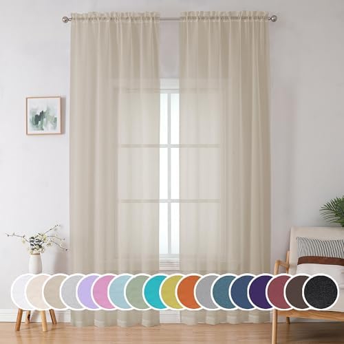 OWENIE Extra Long Sheer Curtains 96 inches Long for Bedroom Living Room, Soft Light Weight Airy Voile Sheer Curtains, Rod Pocket Light Filtering Solid Color Farmhouse Curtains, Each 42Wx96L inch by OWENIE