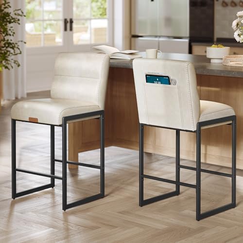 VASAGLE Bar Stools Set of 2, Counter Height Chairs with Backs, 26.4-Inch by VASAGLEbySONGMICSHOME