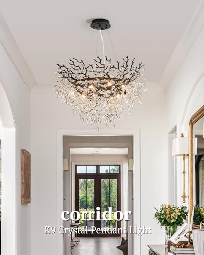 Modern Crystal Chandelier for Dining Room, 31.5" Black Tree Branch Chandeliers, 10-Light Luxury K9 Crystal Round Chandeliers for Kitchen Island Living Room - Image 5