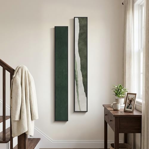Framed Green White Vertical Abstract Wall Art Decor for Hallway, 2 Piece - Image 2