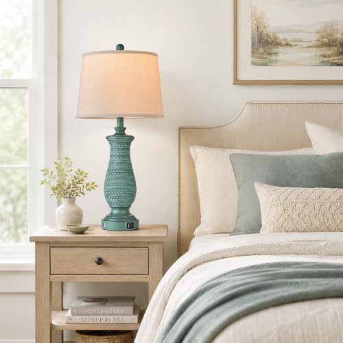 Table Lamps for Living Room, Set of 2, Touch Control, Peacock Blue - Image 6
