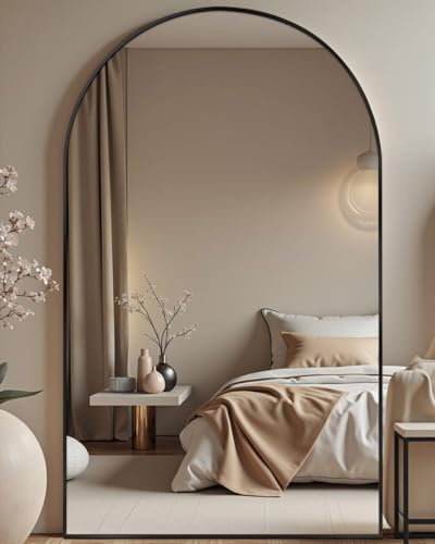 DMWOODFL 81"x41" Black Arched Full Length Mirror - Extra Large Floor/Wall Mounted, Shatterproof Glass & Aluminum Frame with Stand for Bedroom, Living Room, Entryway by DMWOODFL