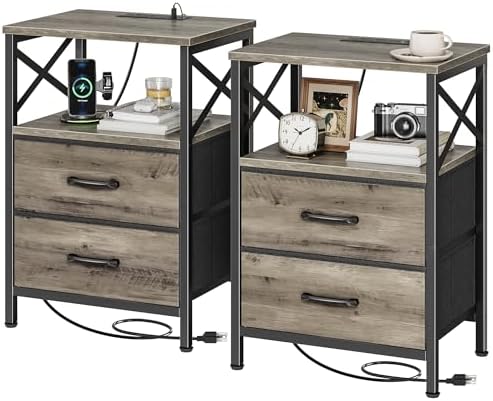 Huuger Nightstand Set of 2 with Charging Station, USB-C Port, End Tables by Huuger