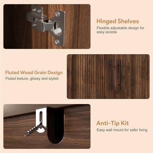 knoworld Modern Buffet Cabinet with Storage, 70" Fluted Sideboard Cabinet with Adjustable Shelves, Wood & Multi-Functional Coffee Bar Console for Kitchen Room,Bedroom, Living Room & Entryway Walnut - Image 5