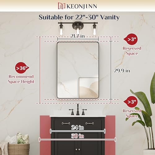Keonjinn 22 x 30 Inch Brushed Nickel Bathroom Mirrors for Over Sink - Image 6