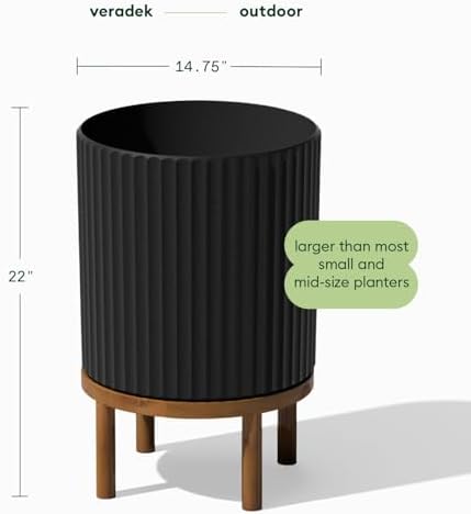 Veradek Demi Series Round Planter w/ Stand for Porch/Patio | Durable Plastic-Concrete & Wooden Stand | Modern Décor for Tall Plants, Flowers - Image 2