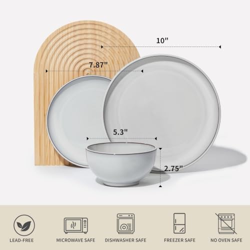 Pokini Stoneware Dinnerware Sets for 4, 12pcs Plates and Bowls Sets Dishes - Image 2
