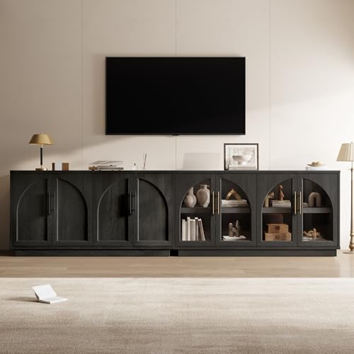 Fatmok 2-Piece Buffet Cabinet Set, Glass Display Cabinet & Solid Storage Cabinet Combo, 59” Modern Sideboard with Adjustable Shelves for Dining Room Living Room Entryway (Black Grey) by Fatmok