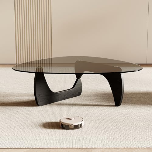 Honyee Morden Coffee Table, 42.5" x 28.5" x 16.1" Triangle Tempered Glass Top for Living Room, Color: Black - Image 5