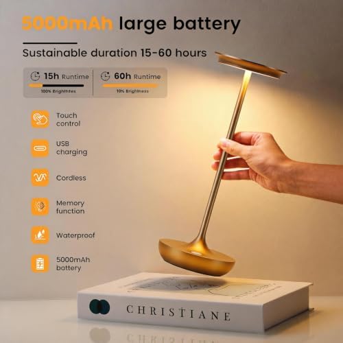 LED Rechargeable Cordless Table Lamp Battery Operated Light 2P Bronze - Image 3