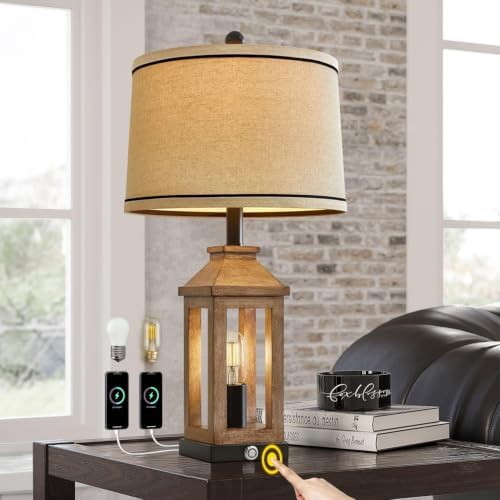 G-SAFAVA 23.75" Farmhouse Table Lamps USB A+C Charging Ports 3-Way Dimmable by G-SAFAVA