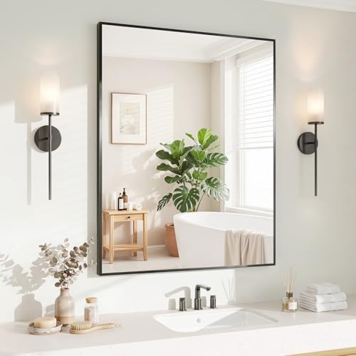 Koonmi Black Mirrors for Wall, 30x36 Inch Bathroom Mirror, Rectangular Wall Mirror for Living Room Bedroom Bathroom, Hangs Horizontally or Vertically by KOONMI