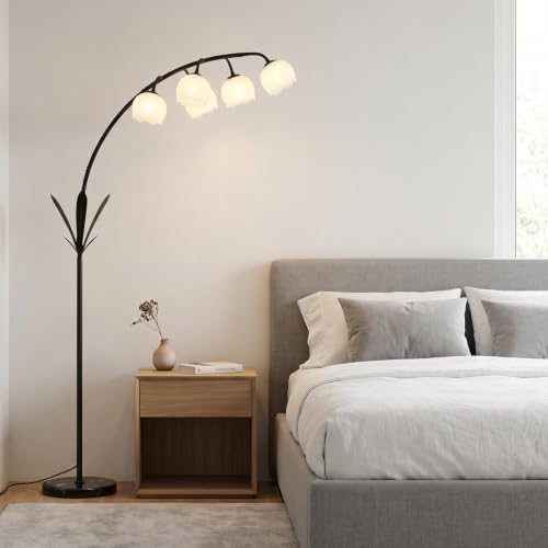 HMVPL Black Floor Lamp for Living Room, Flower Floor Lamp with 5 G9 LED Bulbs, Foot Switch, Arc Standing Lamp with Acrylic Shade,Marble Base, Cute Tall Lamp for Living Room Corner Bedroom Reading Home - Image 6