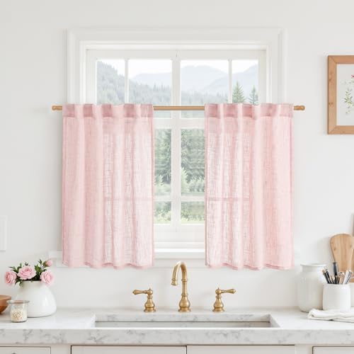 LAMIT 36 Inch Length Linen Semi Sheer Curtains for Small Windows 2 Panels by LAMIT