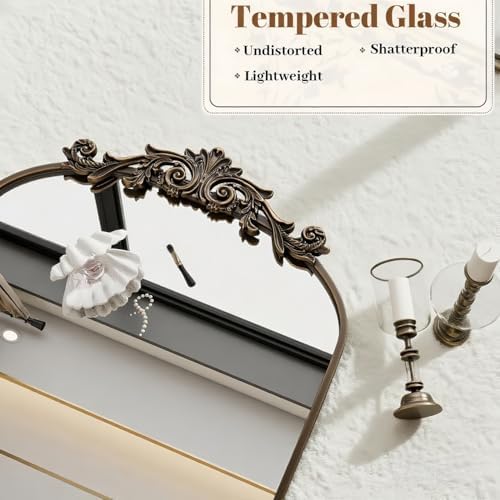Dewfig Arched Full Length Mirror, 71"x28" Floor Mirror with Carved, Bronze - Image 2