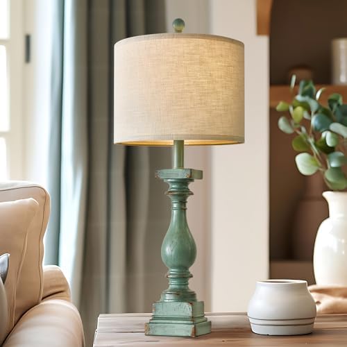 BOBOMOMO 27" Farmhouse Table Lamp Set of 2 with USB A+C for Bedroom Living Room Vintage Rustic Traditional Nightstand Bedside Lamps Retro Side Table Lamps (Green) - Image 7