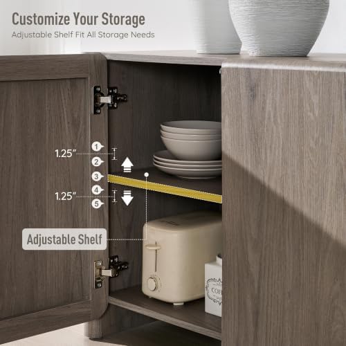 66" Modern Buffet Cabinet w/Storage, Large Sideboard, Light Grey - Image 4