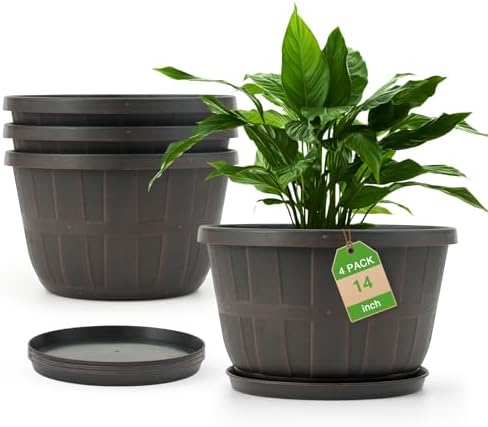Quarut 4 Pack 14 Inch Large Plastic-Flower-Pots-for-Indoor-Outdoor-Plants by Quarut