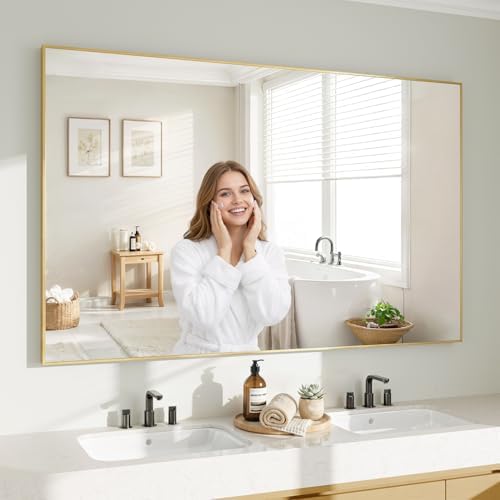 Koonmi Gold Mirrors for Wall, 36x48 Inch Bathroom Mirror, Rectangular Wall Mirror for Living Room Bedroom Bathroom, Hangs Horizontally or Vertically by KOONMI
