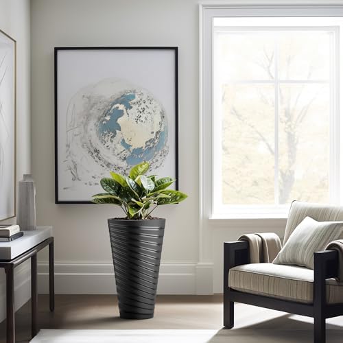 Kante Set of 2 Black Plastic Round Planters 23" Tall Home & Outdoor - Image 6