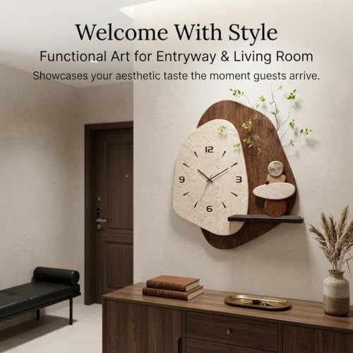 Modern 3D LED Wall Art Decor Silent Clock &Artificial Plant,Crystal Texture - Image 3