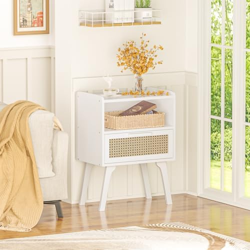 Lerliuo Rattan Nightstand, Bedside Table with Drawer Open Shelf - Image 6