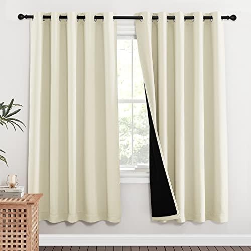 NICETOWN Living Room Completely Shaded Draperies, Privacy Protection & Noise Reducing Ring Top Drapes, Black Lined Insulated Window Treatment Curtain Panels (Beige, 2 Pieces, W62 x L72) by NICETOWN