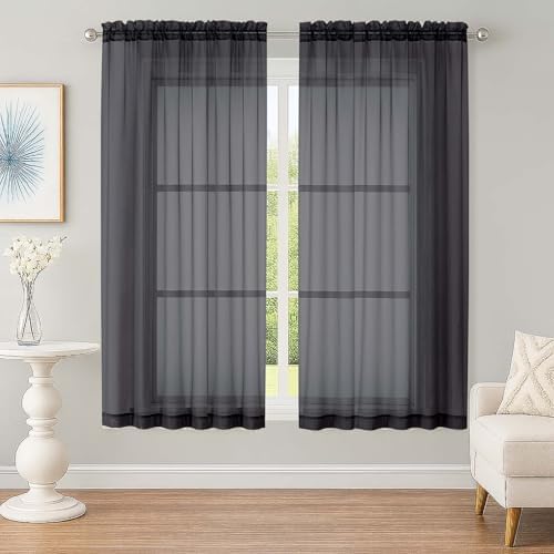 OWENIE Black Sheer Curtains 63 Inch Long 2 Panels for Living Room 59" Wide by OWENIE