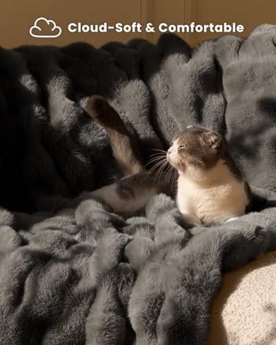 Ultra Soft Cozy Faux Fur Throw Blanket-Fuzzy Plush Thick Bubble Blanket, Fluffy Blanket for Couch, Sofa, Bedroom, and Living Room, 50x60 Inches, Dark Grey Taupe - Image 3