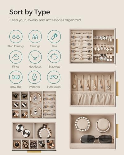 SONGMICS 5-Layer Jewelry Box with Glass Window, 3 Side Drawers - Image 4