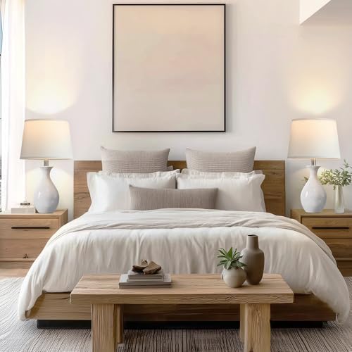 PARTPHONER Table Lamp Set of 2, Modern Ceramic Bedside Lamps for Night Stands, Classic Small Lamp Nightstand Lamp for Bedroom Living Room Desk End Table Rocker Swtich White - Image 5