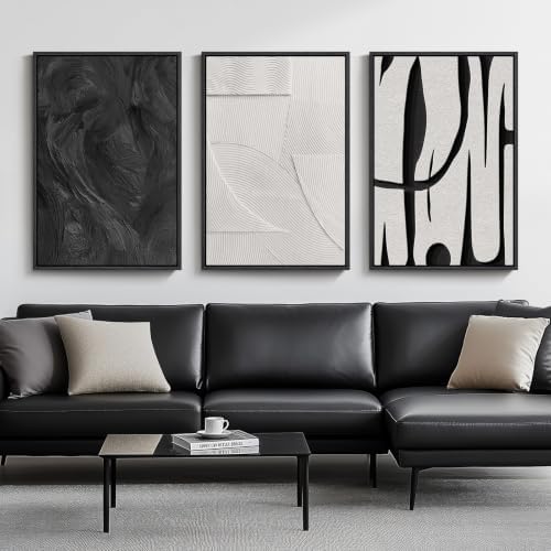 Framed Black and White Abstract Wall Art for Living Room, 3 Piece 24x36 In by Cuspin