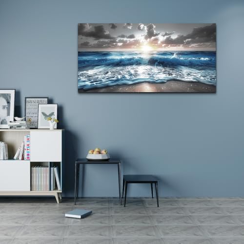 hyidecorart Canvas Wall Decor For Office Large Wall Art For Living Room Blue Beach Painting Sea Waves Sunshine Wall Pictures Bedroom Home Decorations Prints Posters Mural Artwork Ready To Hang - Image 6