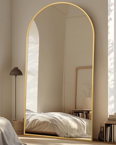 Suidia 81"x41" Arched Full Length Mirror with Stand, Gold Floor Mirror by SuidiaMirror