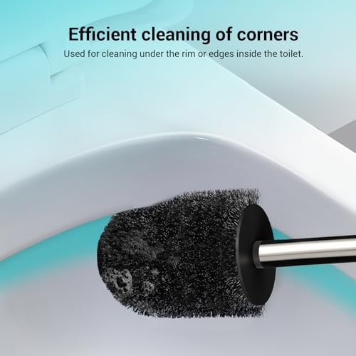 Toilet Brush, Compact Size Toilet Bowl Brush with Stainless Steel Handle, Small Size Plastic Holder Easy to Hide, Space Saving for Storage, Drip-Proof, Easy to Assemble, Deep Cleaning Black - Image 4