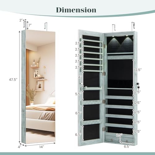 GIANTEX Wall or Door Mounted Jewelry Armoire with Full Length Mirror, 47.5" - Image 7
