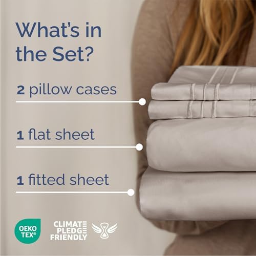 Queen Size 4 Piece Sheet Set - Breathable & Cooling Sheets - Light Grey - Image 2