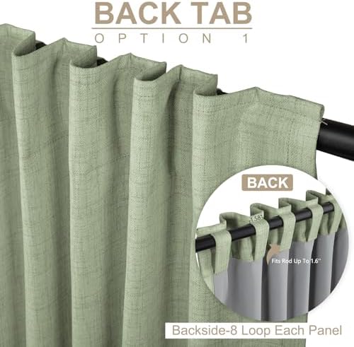 Linen Textured Total Blackout Curtains for Bedroom 96 Inches Long, Sage - Image 3