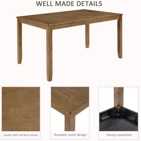 Harper & Bright Designs Complete 6-Piece Oak Dining Set –58.5" Rectangular Table + 4 X-Back Chairs + Upholstered Bench,Solid Rubberwood Frame,Farmhouse Style,Seats 6 - Image 4