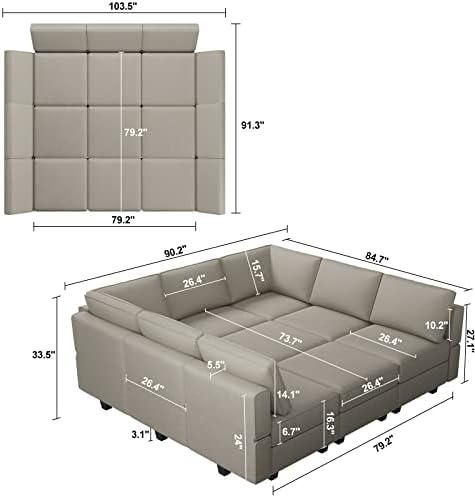 Belffin Modular Sectional Sofa with Ottomans Velvet Reversible Chaise Sleeper Bed Storage Seat Grey…, MD-S-1 - Image 2