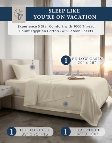 LANE LINEN Boys Twin Sheets 1000 Thread Count 100% Egyptian Cotton - Ivory - Image 2
