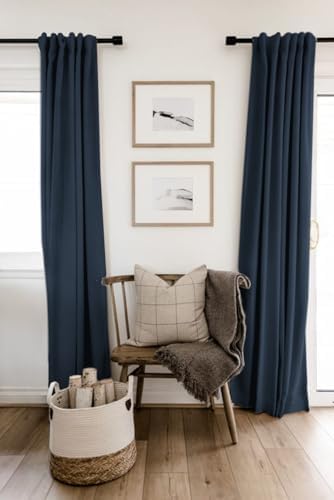 Linen Textured Total Blackout Curtains for Bedroom 108 Inches Long, Navy - Image 6