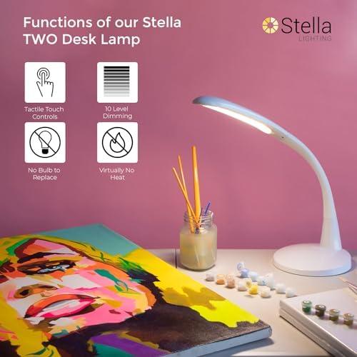 Two Task Lamp, 12W Adjustable Desk Lamp, Dimmable LED Light with Custom Color Temperature for Desk, Office, Bedroom, Living Room, Modern Design for Work, Study, Reading Needs, (White) - Image 3