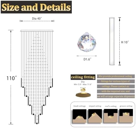 Flashing God D40 x H110 Gold Raindrop Crystal Chandelier LED Dimmable Contemporary Chandelier Large Pendant Light for Entryway Stairway Foyer - Image 2