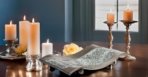 Creative Scents Schonwerk Silver Centerpiece for Dining Room - Crackled Mosaic Design Decorative Tray - Home Decor - Coffee Table Decorations Centerpiece for Dining/Living Room - Great Gift Idea - Image 7